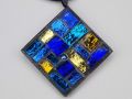 Pendentif losange bleu cobalt feuille d or